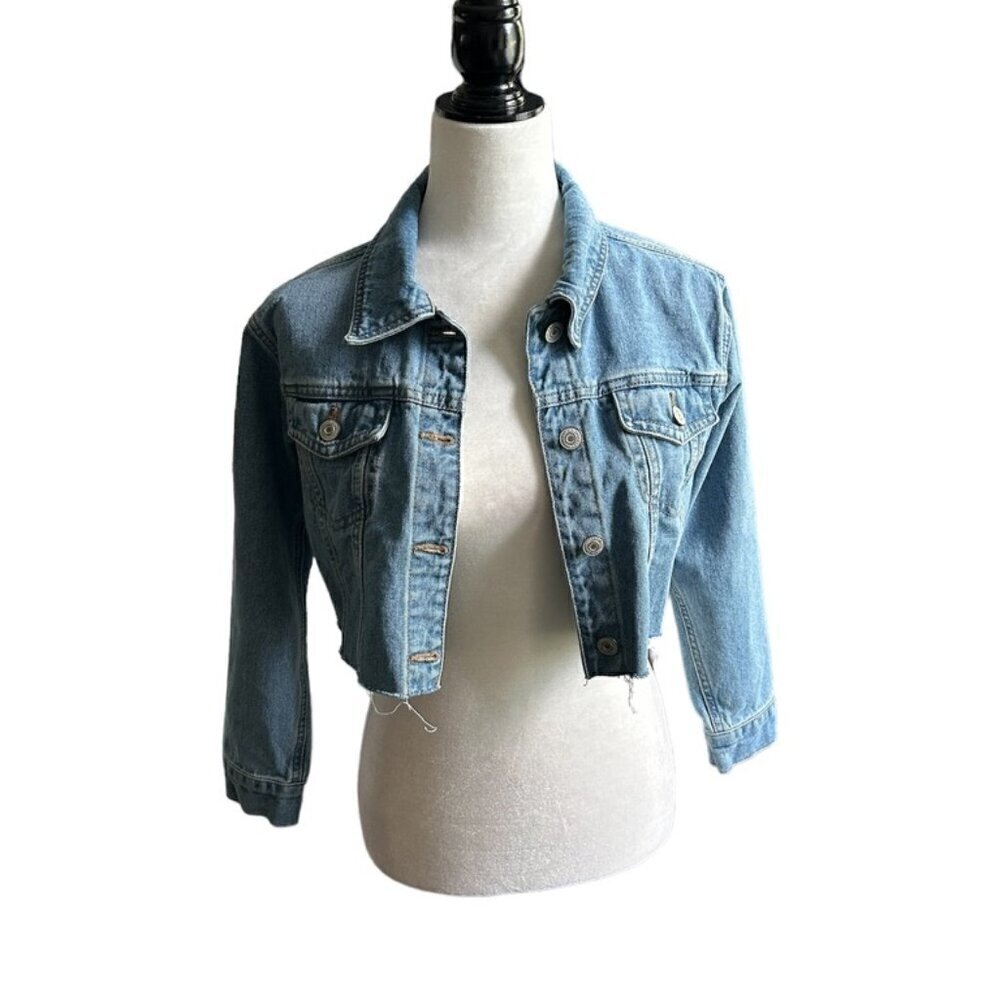URBAN PLANET Girl's Light Blue Wash Cropped Denim Jacket US M